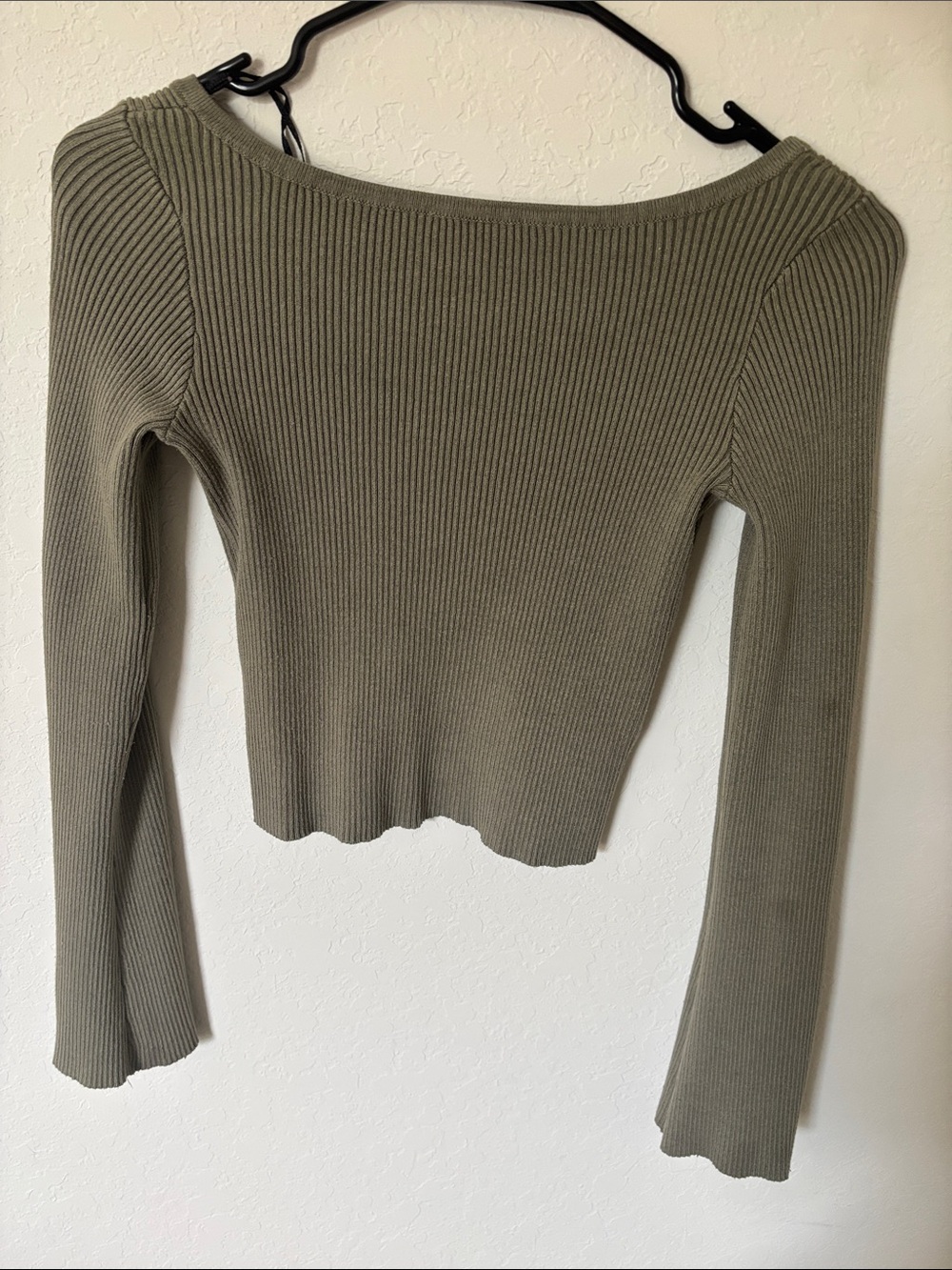 H&M Olive Ribbed Scoop-Neck Long Sleeve Top